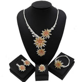 Gold Silver Mixed Colour Design 4 Pieces 3 Tones Mix Cubic Zirconia Celebrant Party Necklace Jewelry Set