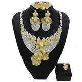 Beautiful Bold Design 4 Pieces 2 Tones Mix Cubic Zirconia Bridal Party Necklace Jewelry Set - PrestigeApplause Jewels 