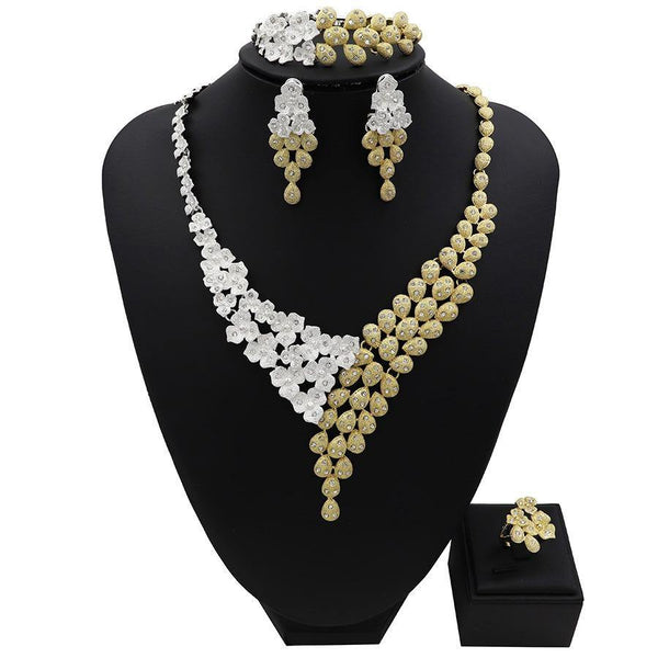 2 Tones Flowery Design Beautiful Necklace Jewellery Set