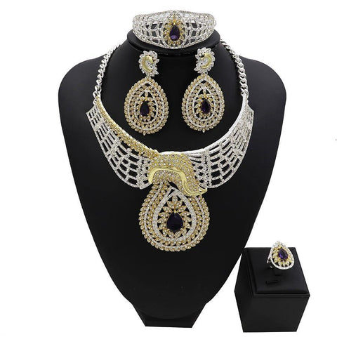 Bold Beautiful Purple New Design Cubic Zirconia Party Necklace Jewelry Set - PrestigeApplause Jewels 