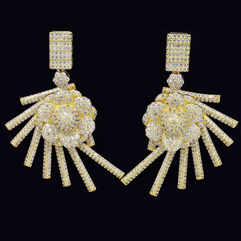Sparkling Unique Gold 2 Tones Silver Cubid Zirconia Cocktail Party Celebrant Bridal Earring Jewellery Great as Gift UK Rapid Dispatch