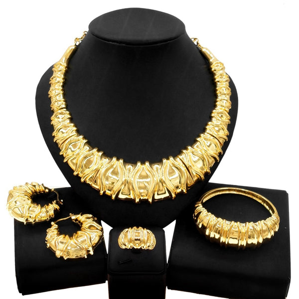 New Design Celebrity Bold Gold Design Necklace Earring Jewellery Set