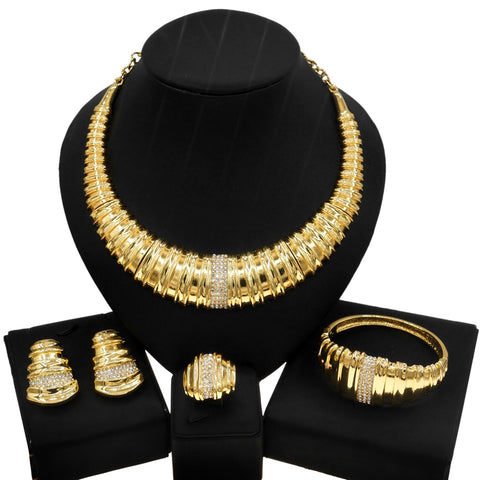 Elegant Stand Out Gold Design Necklace Earring Jewellery Set