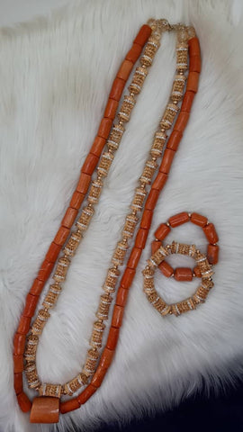 Coral Beads Exclusive Long Necklace Groom Celebrant Chieftancy Set