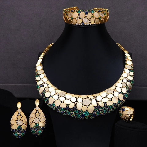 High Quality 4 Pcs Gold Plated Jewelry set New for Girls Women Fashion Elegant Gift Necklace Earrings Party Set Wedding