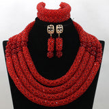 Burgundy Wine Red 4 Layers Bridal African Beads Jewellery Set