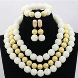 White with Gold Balls Wedding Bridal Party African Nigerian Beads Jewelry Set