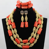 Nigerian Coral Beads with Dubai Gold plated Embelishment Bridal Wedding Party Set