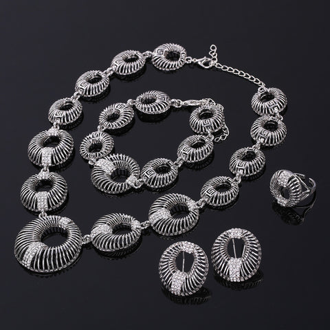 Round Netted Fashion Silver Costume Jewelry Necklace Earring Bracelet Set