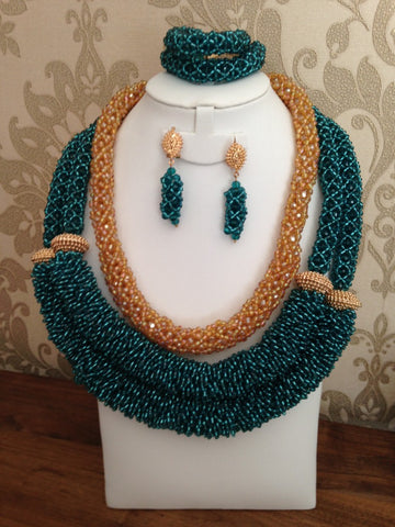 Latest Design Green & Gold African Beads New Style Bridal Party Wedding Set