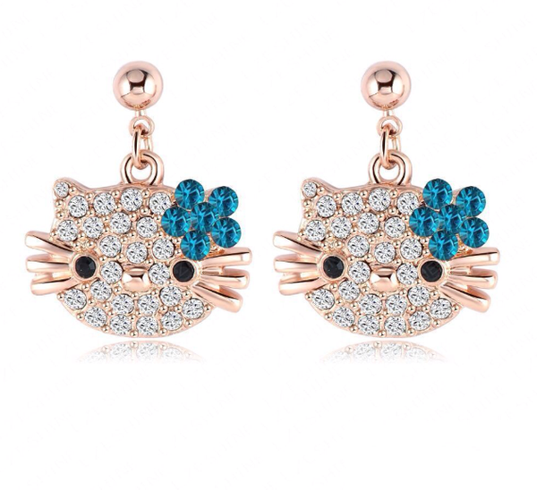 beautiful cat stud earrings for girls flower 18k rose gold plated Purple - PrestigeApplause Jewels 
