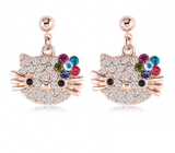 beautiful cat stud earrings for girls flower 18k rose gold plated Multi Color - PrestigeApplause Jewels 