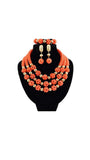 African Beads 3 layers with gold ball Coral Jewelry Set
