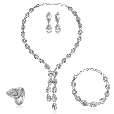 Silver Double Tear Costume Fashion Party Necklace Jewellery Set