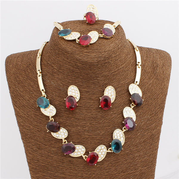 Multi Color New Trendy Bee Shape Necklace Bracelet Ring Earrings Jewelry Set For Women Wedding Set