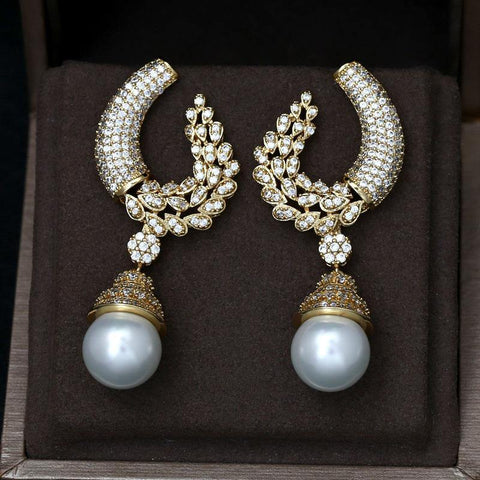 Beautiful Sparkling Cubid Zirconia with Pearl Gold / Silver Cocktail Party Wedding Bridal Earring Jewellery