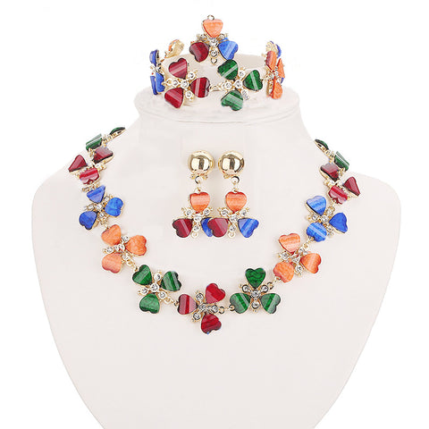 Pretty Multi color Fashion gold plated Jewellery Necklace Earring Necklace set