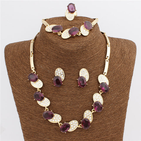 Purple New Trendy Bee Shape Necklace Bracelet Ring Earrings Jewelry Set For Women Wedding Set