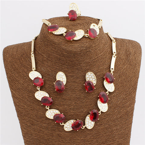 Red New Trendy Bee Shape Necklace Bracelet Ring Earrings Jewelry Set For Women Wedding Set