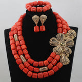 New Design Traditional Coral Beads with Bold Brooch Accessories Necklace Jewellery Set