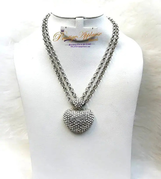 Sterling Silver Diamond Clustered Heart Shape Pendant With  Multi-Chain Necklace/bridal Necklace - PrestigeApplause Jewels 