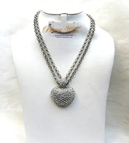 Sterling Silver Diamond Clustered Heart Shape Pendant With  Multi-Chain Necklace/bridal Necklace - PrestigeApplause Jewels 