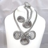 Trendy Silver plated Party Bridal Necklace Earring Bracelet Complete Set