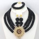 3 Layer Black African Nigerian Party Necklace Jewellery Set