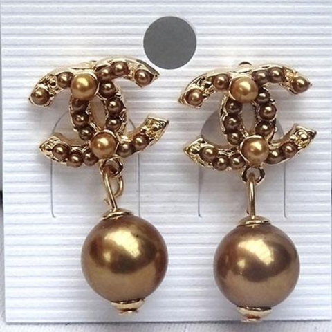 Popular Bronze Gold White Pearl Beautiful Cocktail Prom Earring Jewellery Gift for Ladies