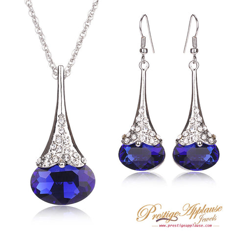 Tear drop Crystal Gold Plated Necklace Earring Jewellery Set
