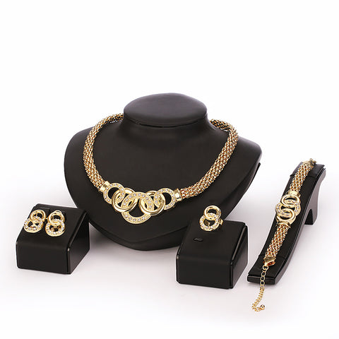 Fashion Jewelry Gold Plated Complete Jewellery Set including earring Necklace Ring Bracelet