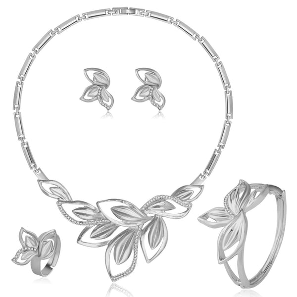 Flower Fashion Silver Costume Jewelry Necklace Earring Bracelet Set