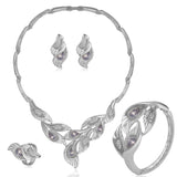 Flower Rhinestone Design Fashion Silver Costume Jewelry Necklace Earring Bracelet Set