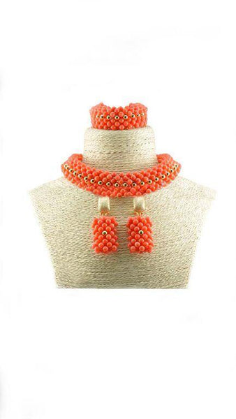 African Choker woven Coral Beads Jewelry Set - PrestigeApplause Jewels 