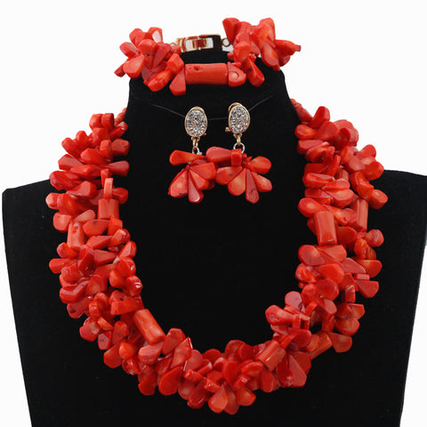 Nigerian Traditional Coral African Beads Necklace Jewellery Set