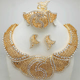 Elegant Design Gold Plated Rhinestone Necklace Bridal Party Wedding Jewellery Set