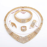 V shape with Rhinestone Gold Plated Necklace Earring Bracelet Rings Jewellery Sets Beautiful