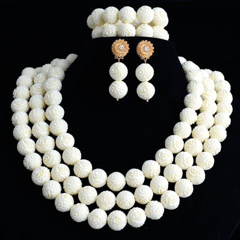 Flower Coral Beads Party Bridal Wedding African Costume Bead Jewelry Set