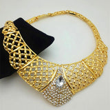 Beautifully Designed Statement Rhinestone Gold Plated Party Wedding Necklace Jewellery Set - PrestigeApplause Jewels 