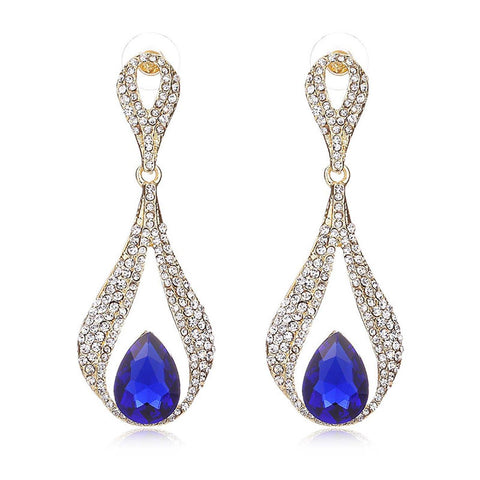 Blue Dazzling Long Rhinestone Bridal Cocktail Party Earring