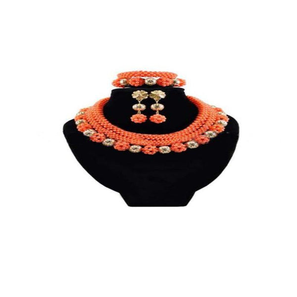 African Coral 3 Layers with Ball Beads Jewelry Set - PrestigeApplause Jewels 