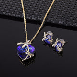 Royal Blue Heart Love Crystal Gold Plated Necklace Earring Jewellery Set Beautiful Attractive Design Blue Necklace Earring