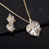 White Crystal Heart Love Gold Plated Necklace Earring Jewellery Set