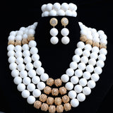 White Coral African Traditional Wedding Beads Jewelry Set 4 Layers 18mm Coral Bead with Gold Balls