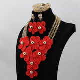 Handmade Flower Brooches African Beads Bridal Wedding Party costume Jewelry Set