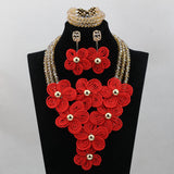 Handmade Flower Brooches African Beads Bridal Wedding Party costume Jewelry Set