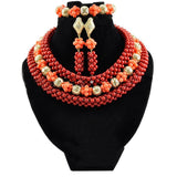 African Coral Wedding Party Beads Jewellery Set