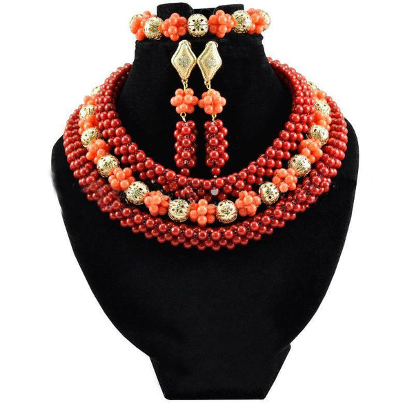 African Coral Wedding Party Beads Jewellery Set