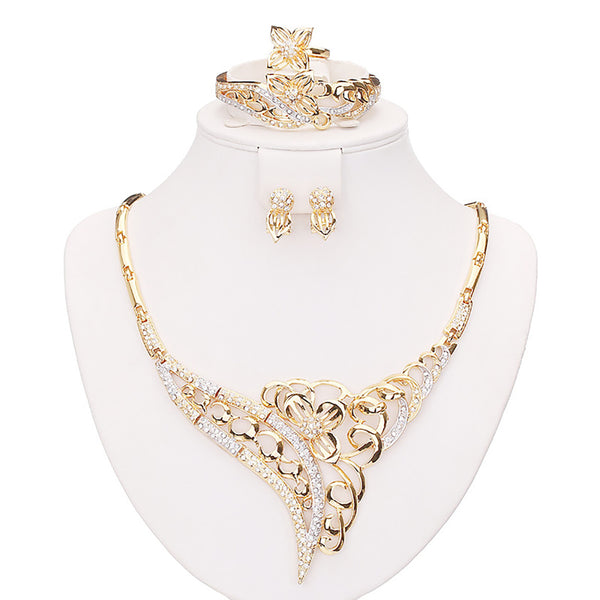 Elegant African Gold Plated Necklace Party Bridal Wedding Women Jewellery Set