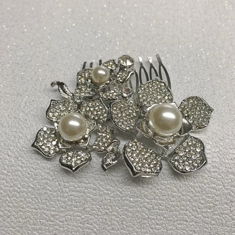 Luxe Vintage Diamante and Pearl Bridal Hair Comb - PrestigeApplause Jewels 